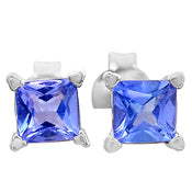 4*4 MM Square - Tanzanite Faceted Earrings - TZE1035