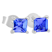 4*4 MM Square - Tanzanite Faceted Earrings - TZE1039