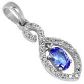 6*4 MM Oval - Tanzanite Faceted With CZ Pendants - TZP1013