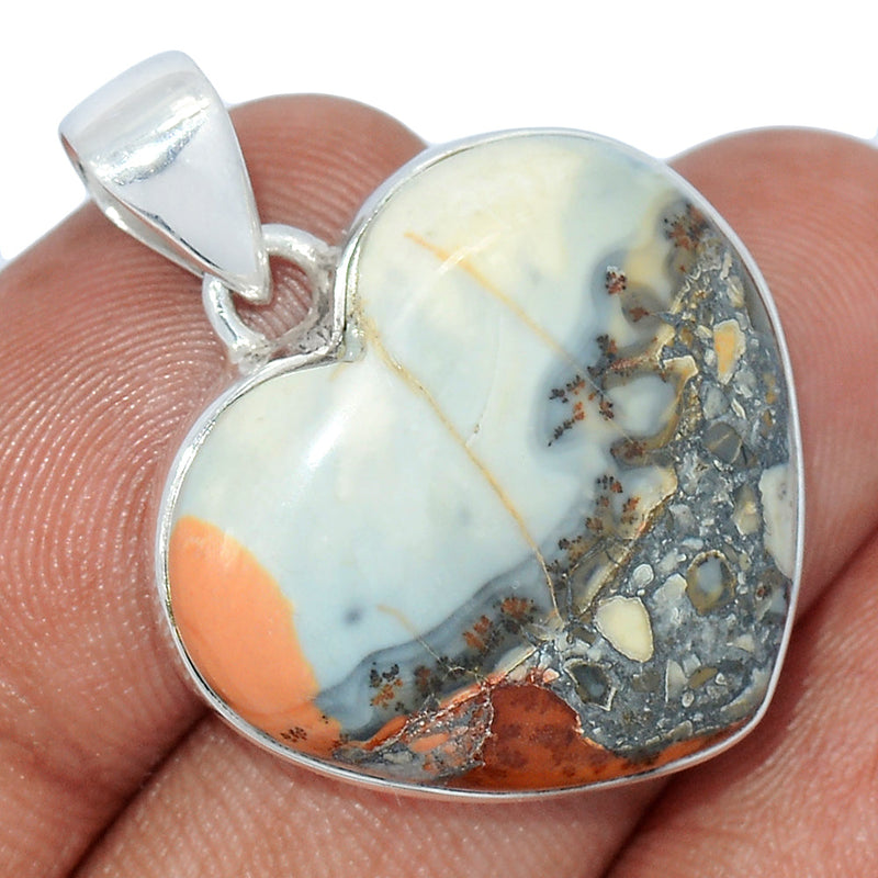 1.2" Heart - White Malingano Jasper Pendants - WMJP343