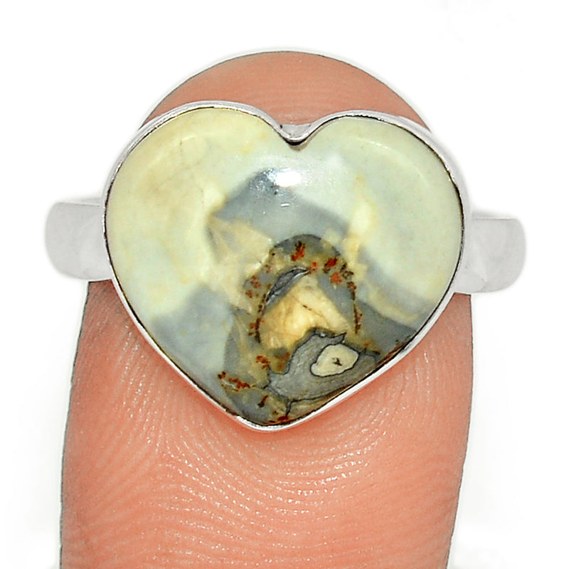 Heart - White Malingano Jasper Ring - WMJR329