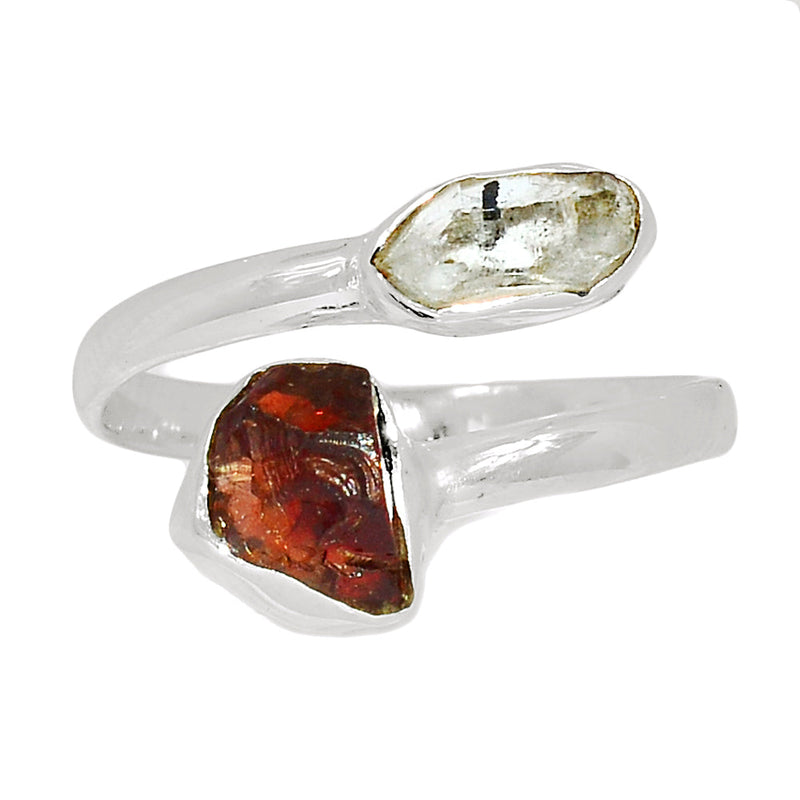 Designer - Garnet Rough & Herkimer Diamond Ring - DSNR17