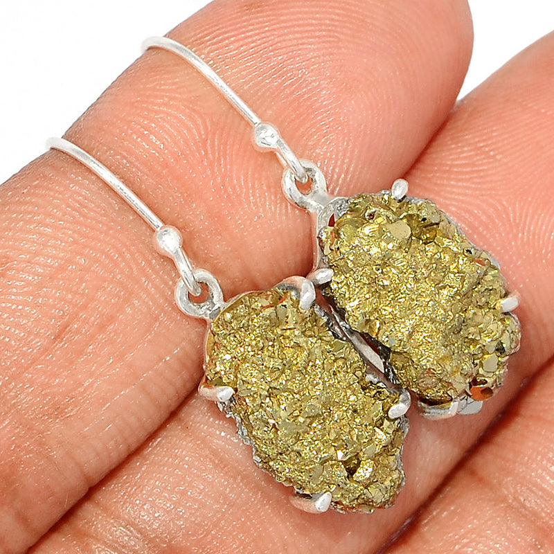1.3" Claw - Mexican Pyrite Druzy Earrings - PYDE260
