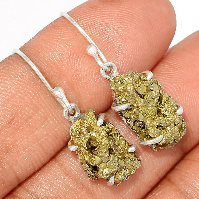 1.2" Claw - Mexican Pyrite Druzy Earrings - PYDE273
