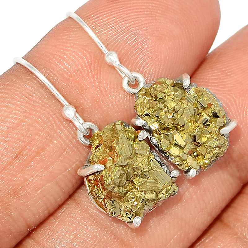 1.2" Claw - Mexican Pyrite Druzy Earrings - PYDE281