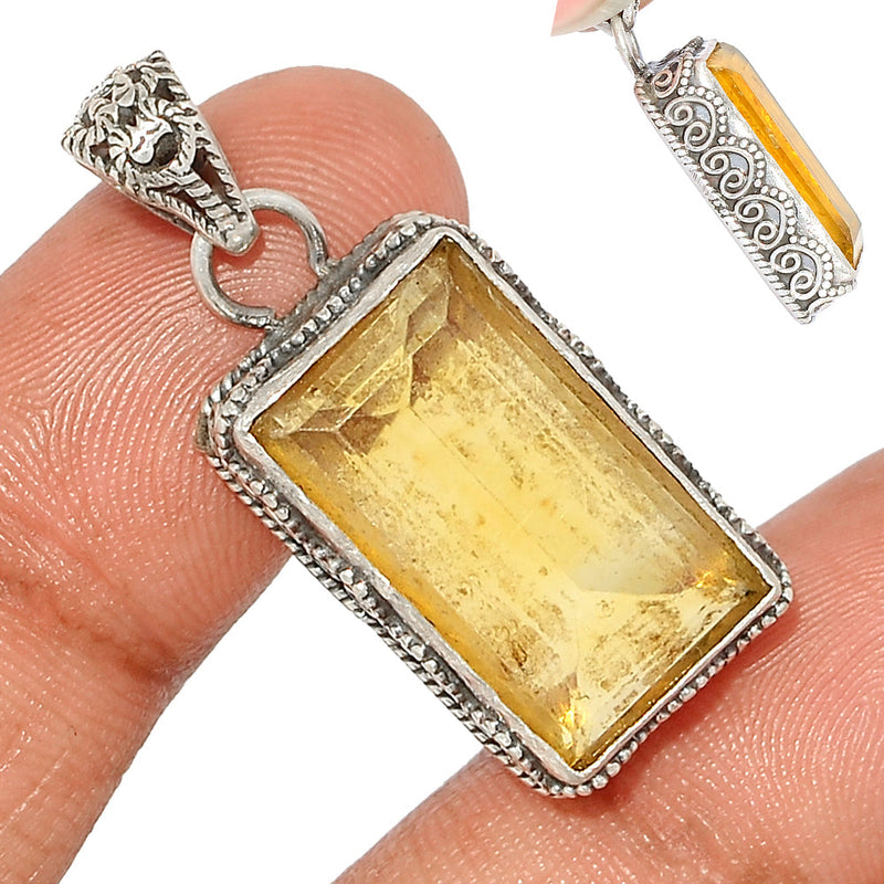 1.5" Fine Filigree - Yellow Fluorite Faceted Pendants - YFFP85