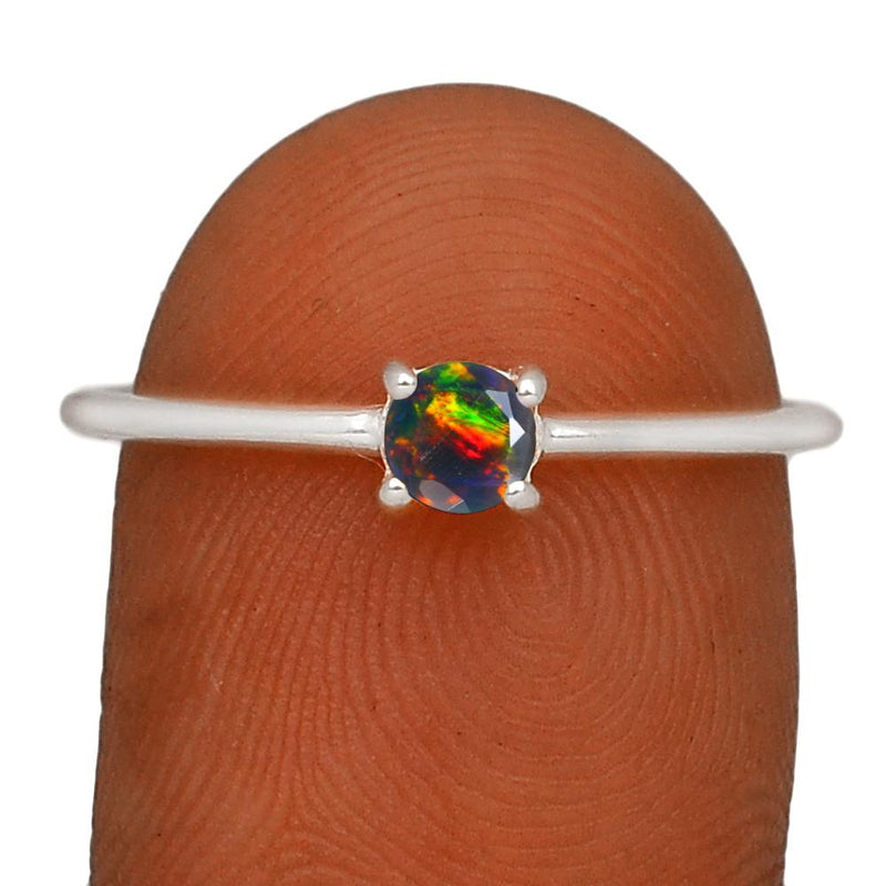 4*4 MM Round - Chalama Black Opal Faceted Silver Ring - RBC307-CBF Catalogue