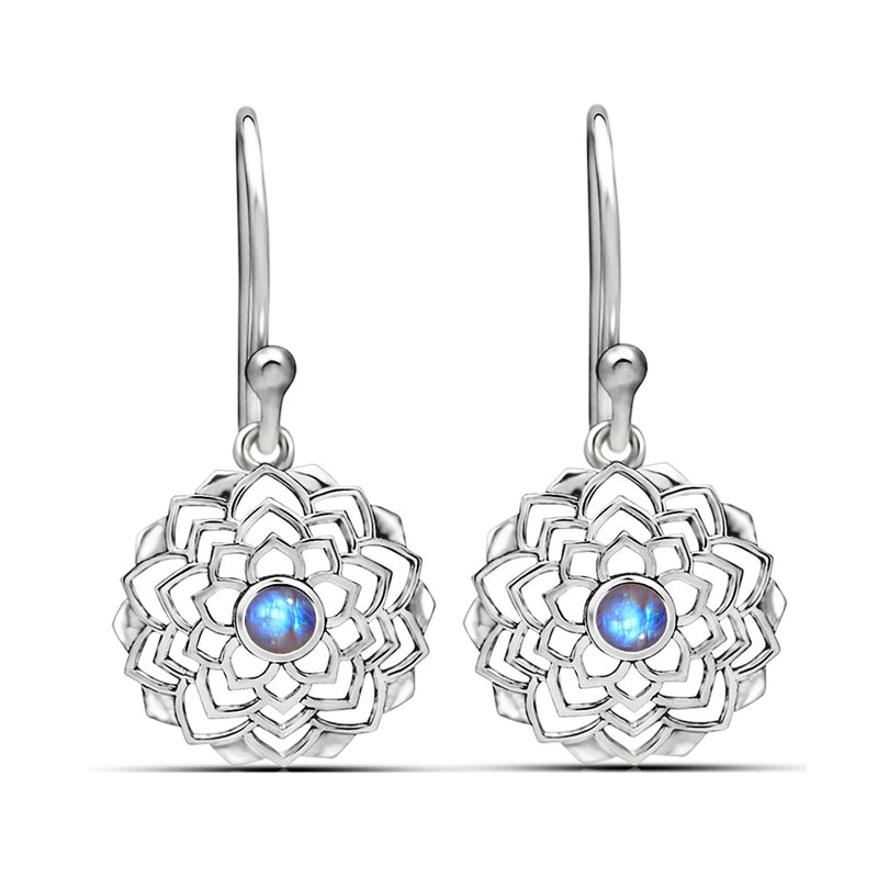 1.2" Lotus - Rainbow Moonstone Cabochon Silver Earrings - CCE511-RM Catalogue