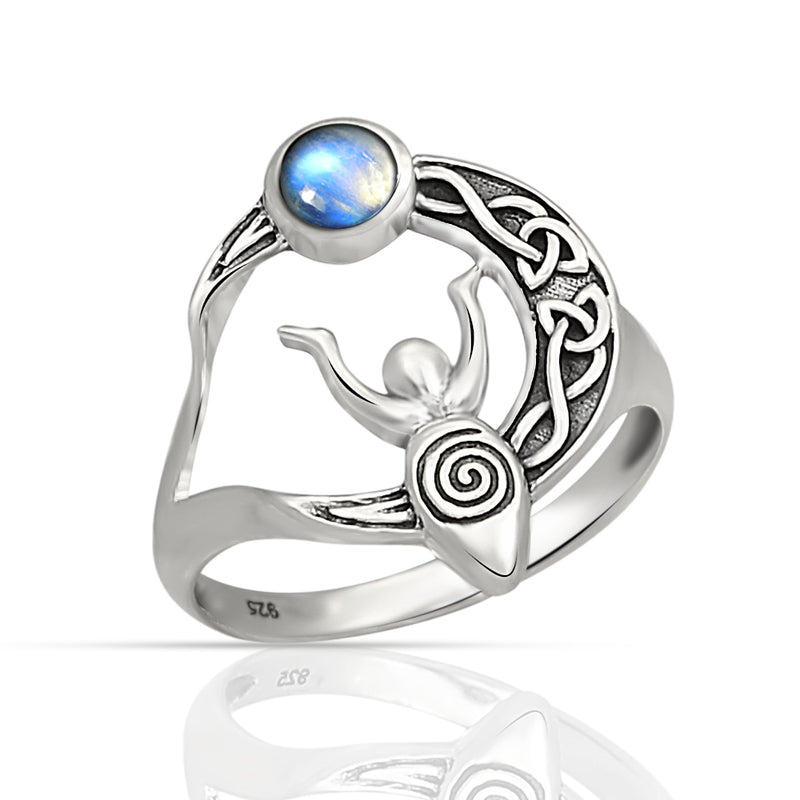 Celtic Goddess Moon - Rainbow Moonstone Ring - CCR502-RMC Catalogue
