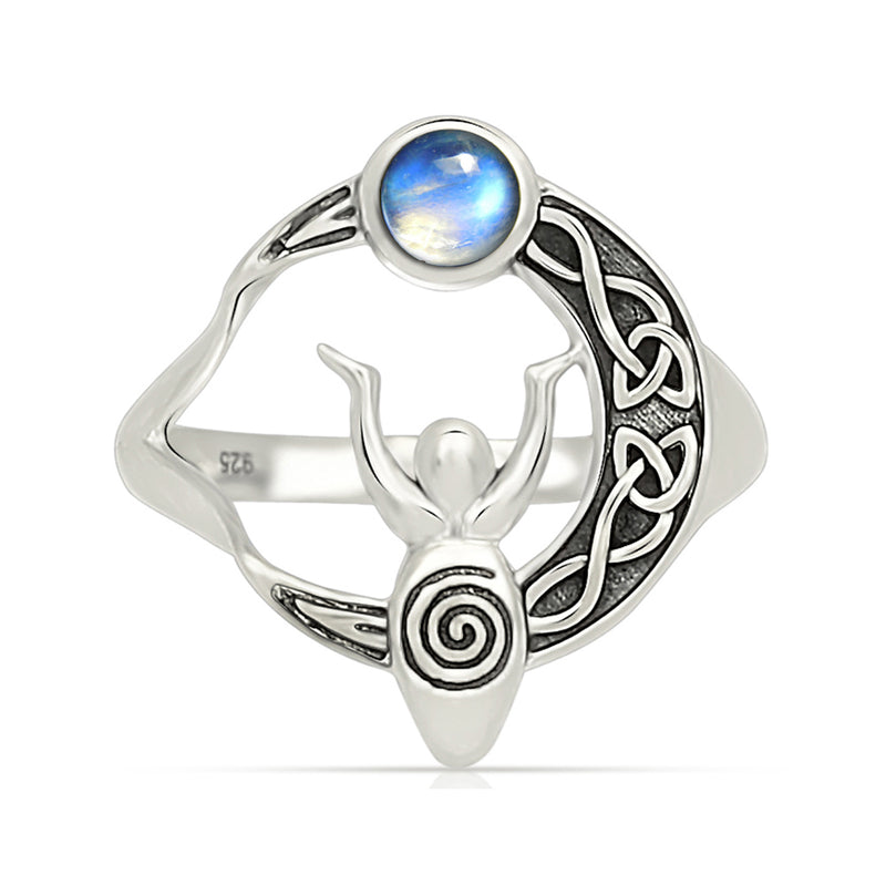 Celtic Goddess Moon - Rainbow Moonstone Ring - CCR502-RMC Catalogue